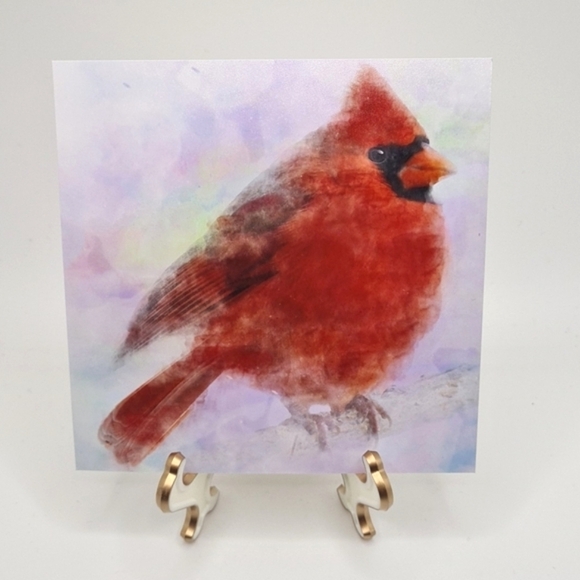 NobleCaptures Other - 4x4 Chubby Northern Red Cardinal Watercolor Illustration Art Painting Print